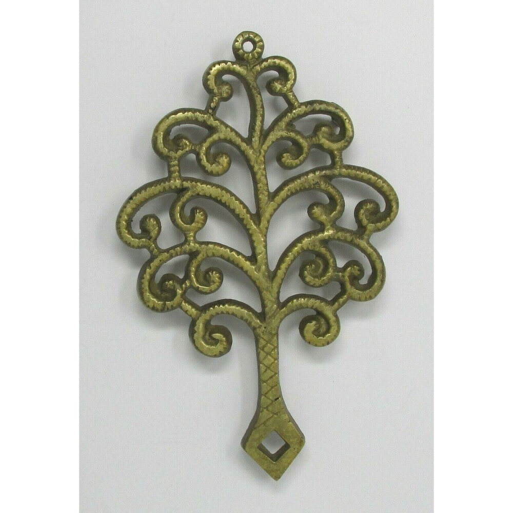 Filigree Oak Leaf Trivet Solid Brass 9" Iron Stand hot pad pot holder MCM VTG